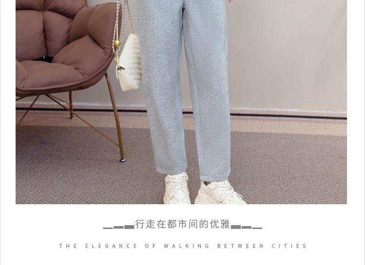 Set: Plain Hoodie + High Waist Cropped Harem Sweatpants Product Image