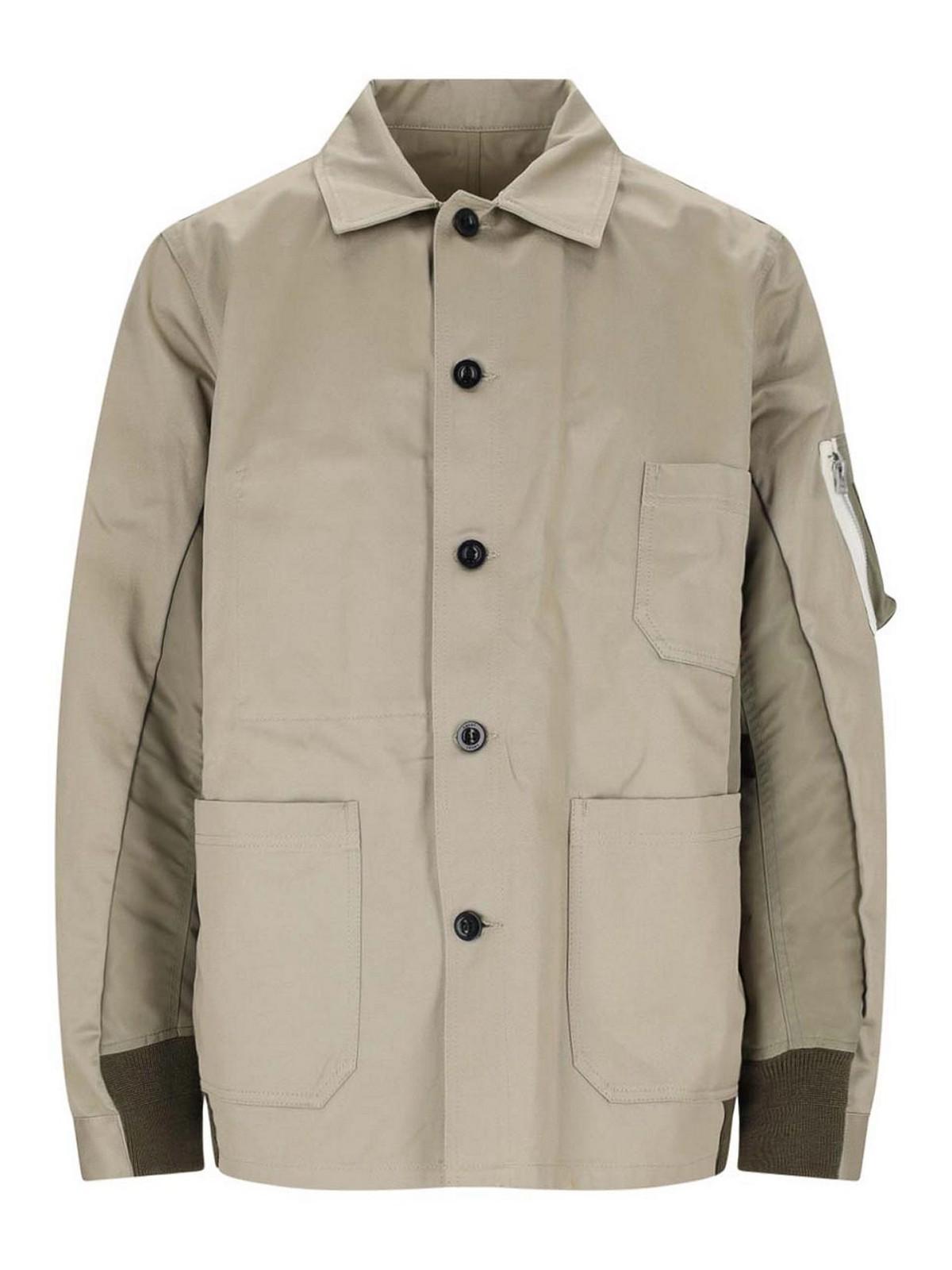 SACAI Shirt Style Casual Jacket In Beige Product Image