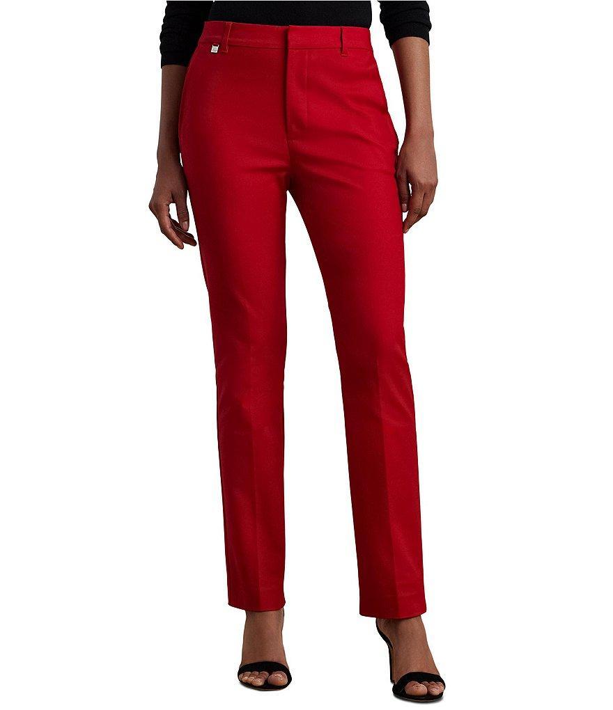 Lauren Ralph Lauren Lakythia Stretch Cotton Flat Front Slim Straight Leg Mid Rise Pants Product Image