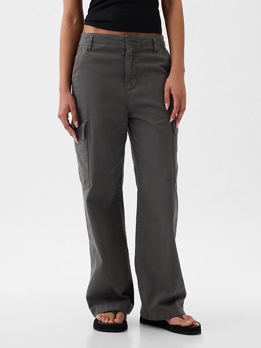 Mid Rise Loose Khaki Cargo Pants Product Image