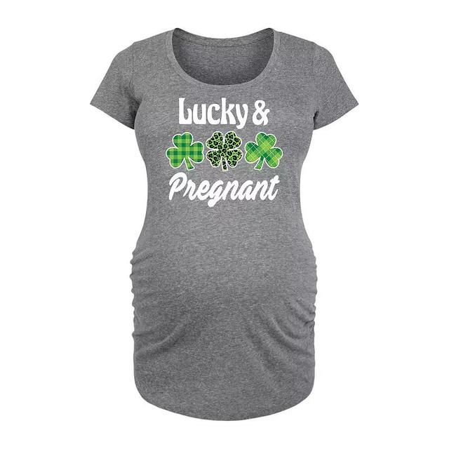 Maternity Lucky And Pregnant Graphic Tee, Womens Grey Gray Product Image