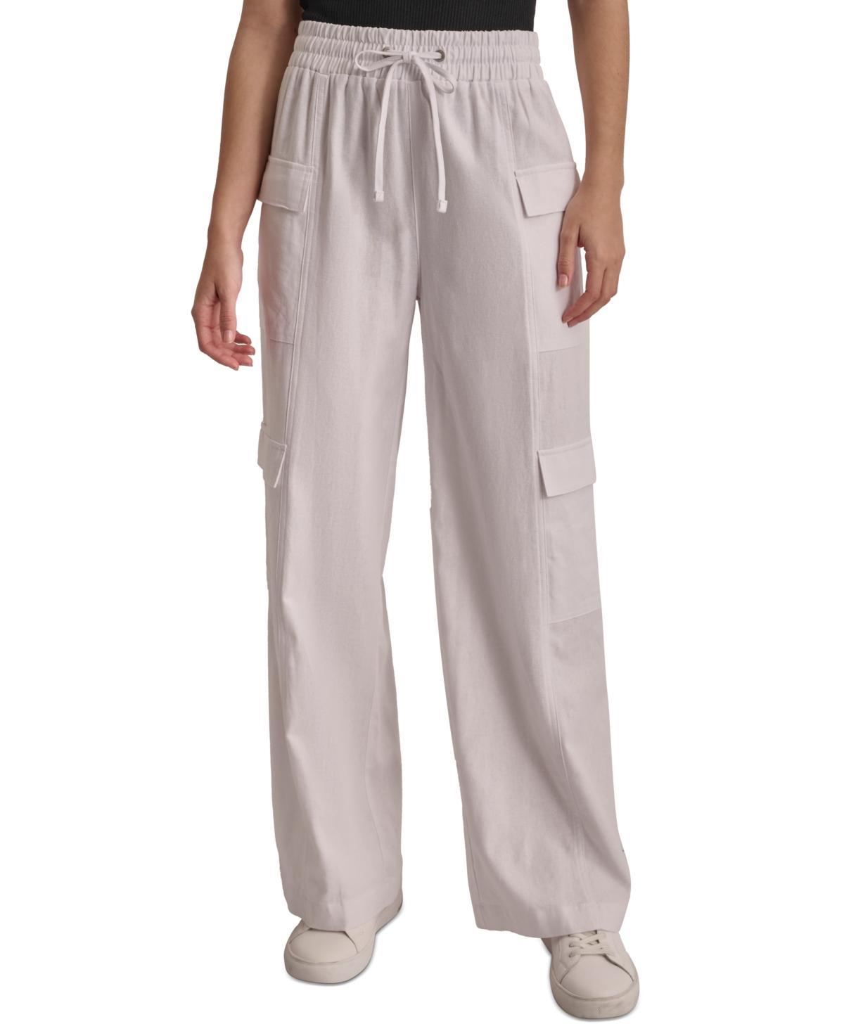 Dkny Jeans Womens High-Rise Drawstring Wide-Leg Cargo Pants Product Image