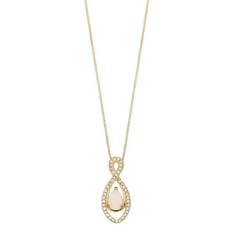 Gemminded 10k Gold 1/8 Carat T.W. & Lab-Created Opal Infinity Pendant Necklace, Womens Product Image