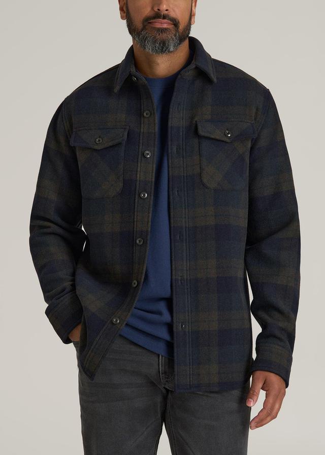 LJ&S Wool Blend Tall Men's Shirt Jacket in Green and Navy Plaid Male Product Image