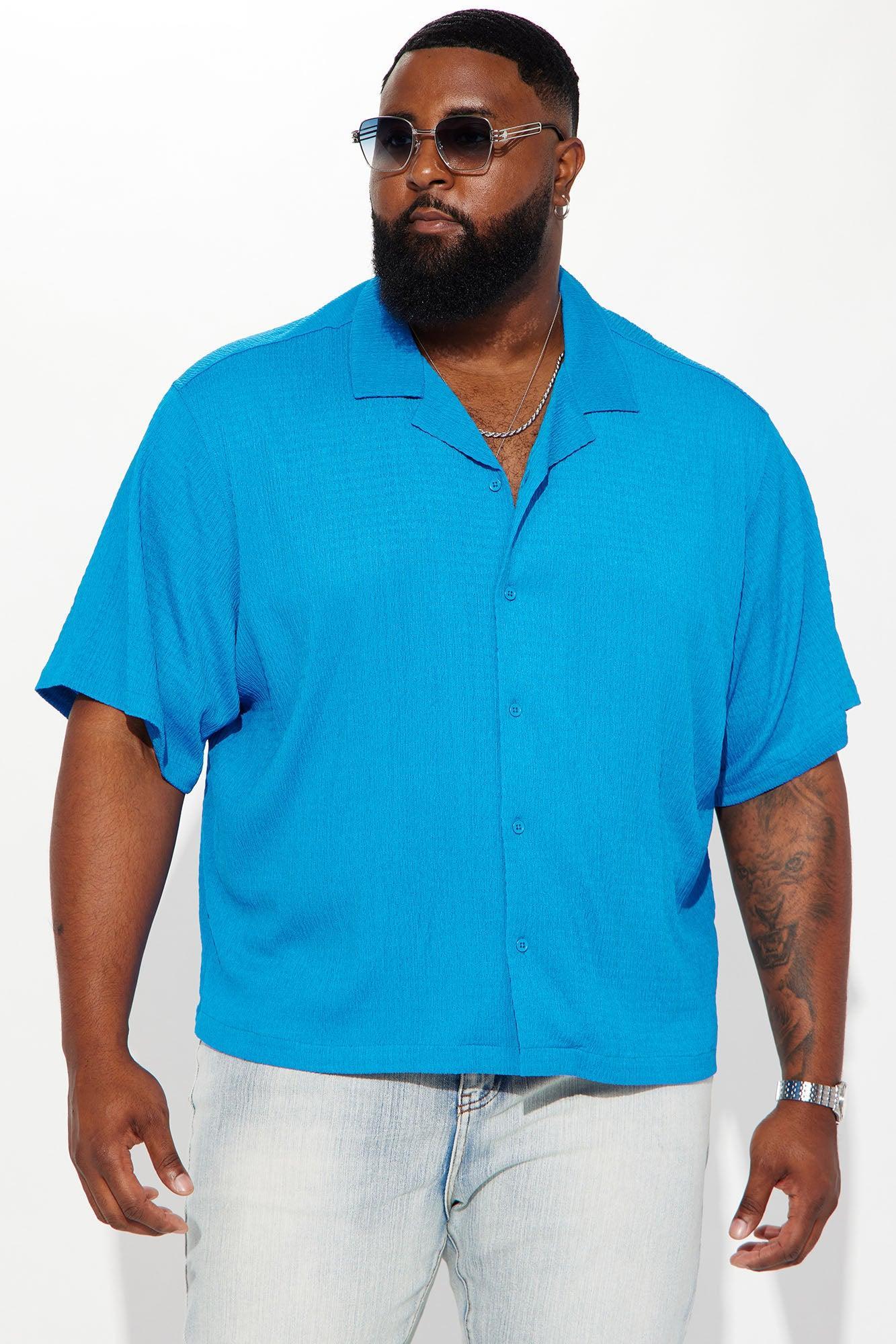 You Can Feel It Textured Short Sleeve Button Up - Blue Product Image