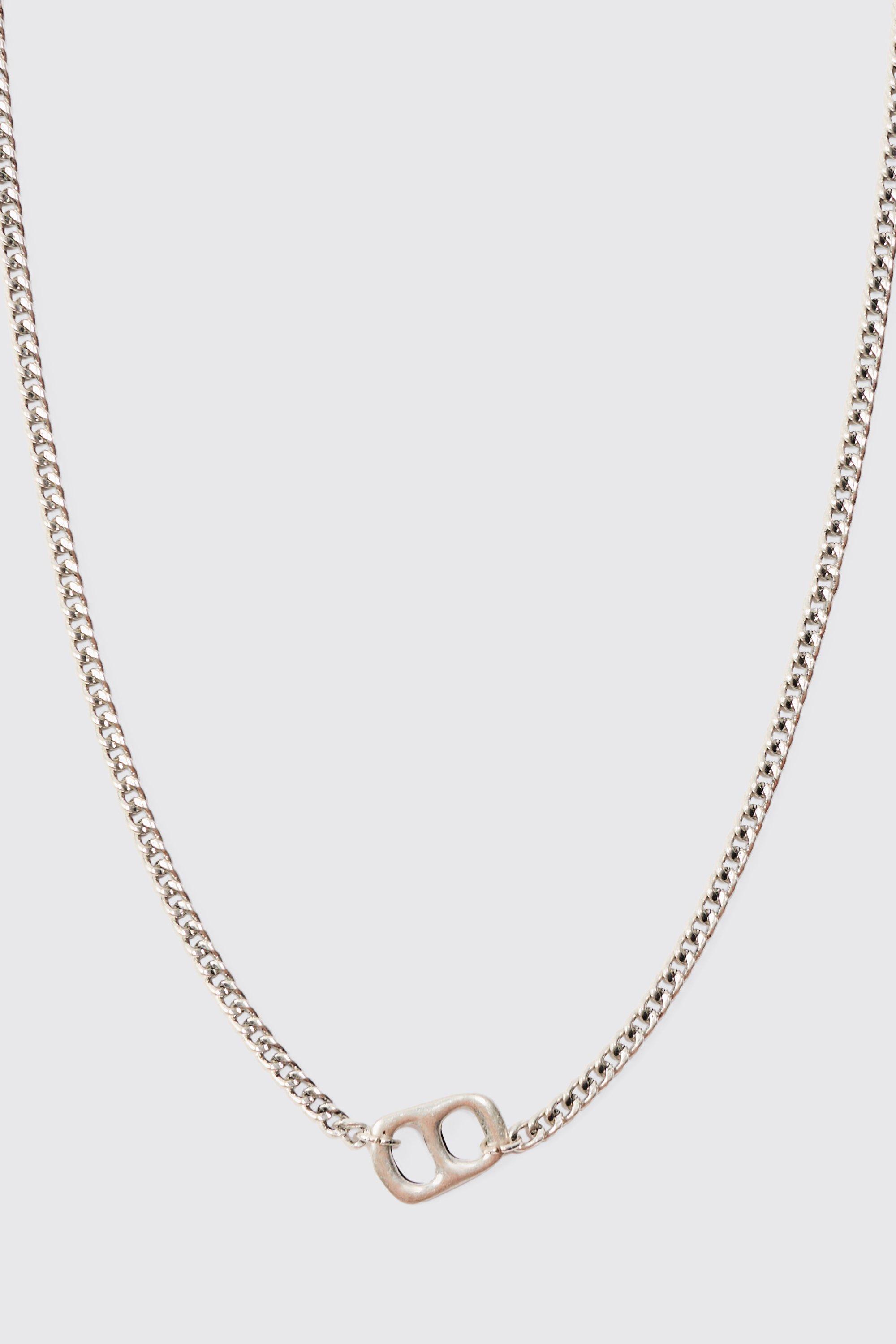 Chain Detail Pendant Necklace In Silver | boohooMAN USA Product Image