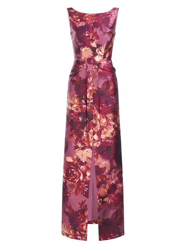 Marlowe Rose-Print Mikado Column Gown Product Image