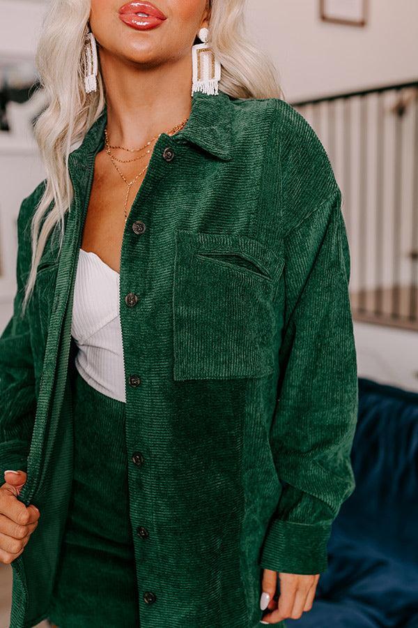 Captivating Cuteness Corduroy Button Up in Hunter Green Product Image