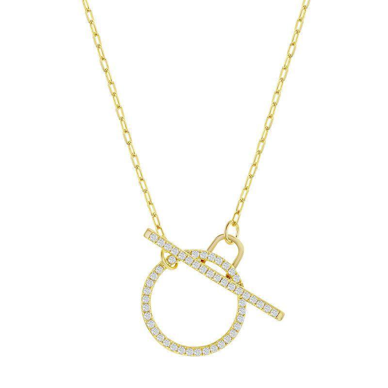 Argento Bella Sterling Silver Cubic Zirconia Circle Toggle Necklace, Womens Gold Tone Product Image