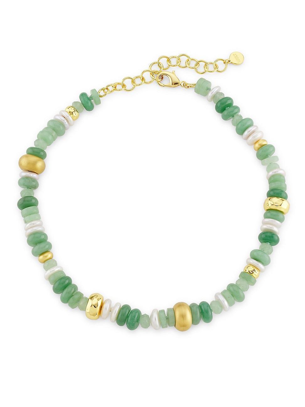 Womens 22K Gold-Plated, Jade Aventurine & Freshwater Pearl Mix Strand Necklace Product Image