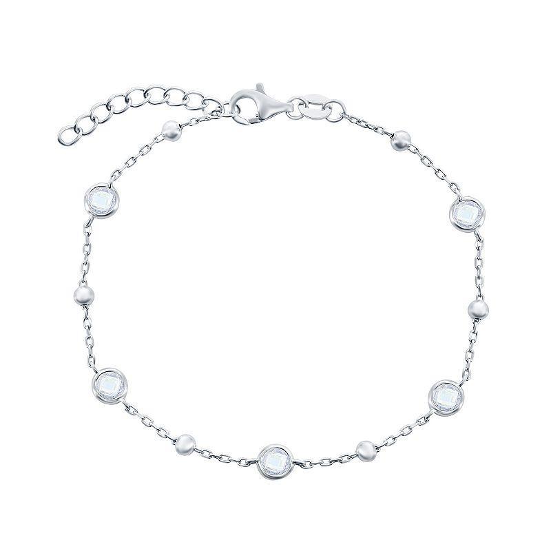 Argento Bella Sterling Silver Bezel-Set Cubic Zirconia & Bead Bracelet, Womens Sterling White Product Image