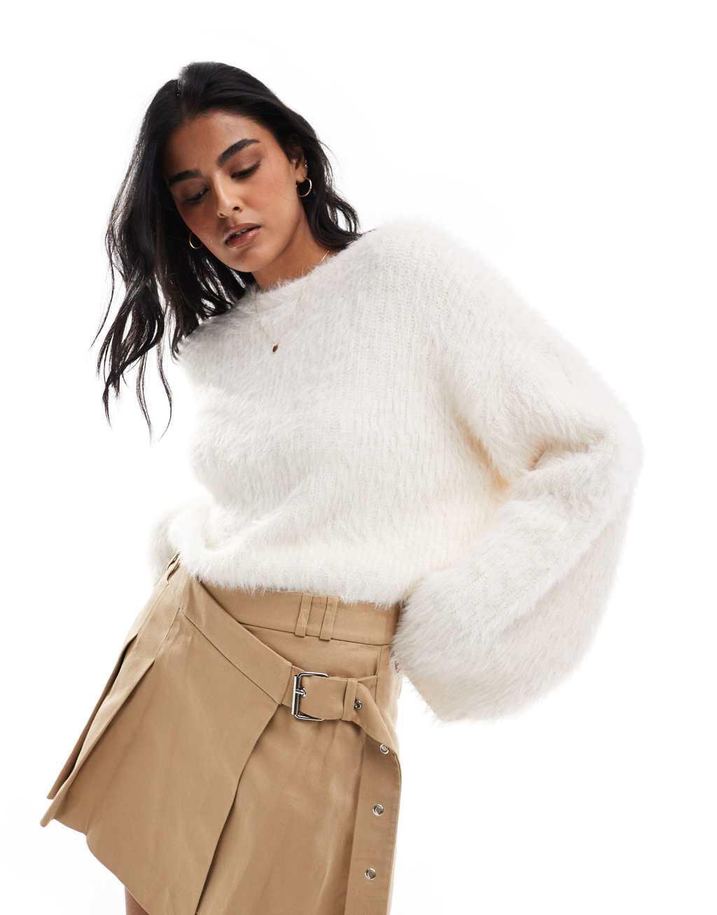 Cotton On crew neck ribbed sweater in ecru product image