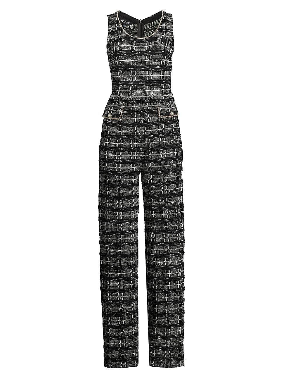 Womens Rhinestone-Embellished Fringed Tweed Jumpsuit Product Image