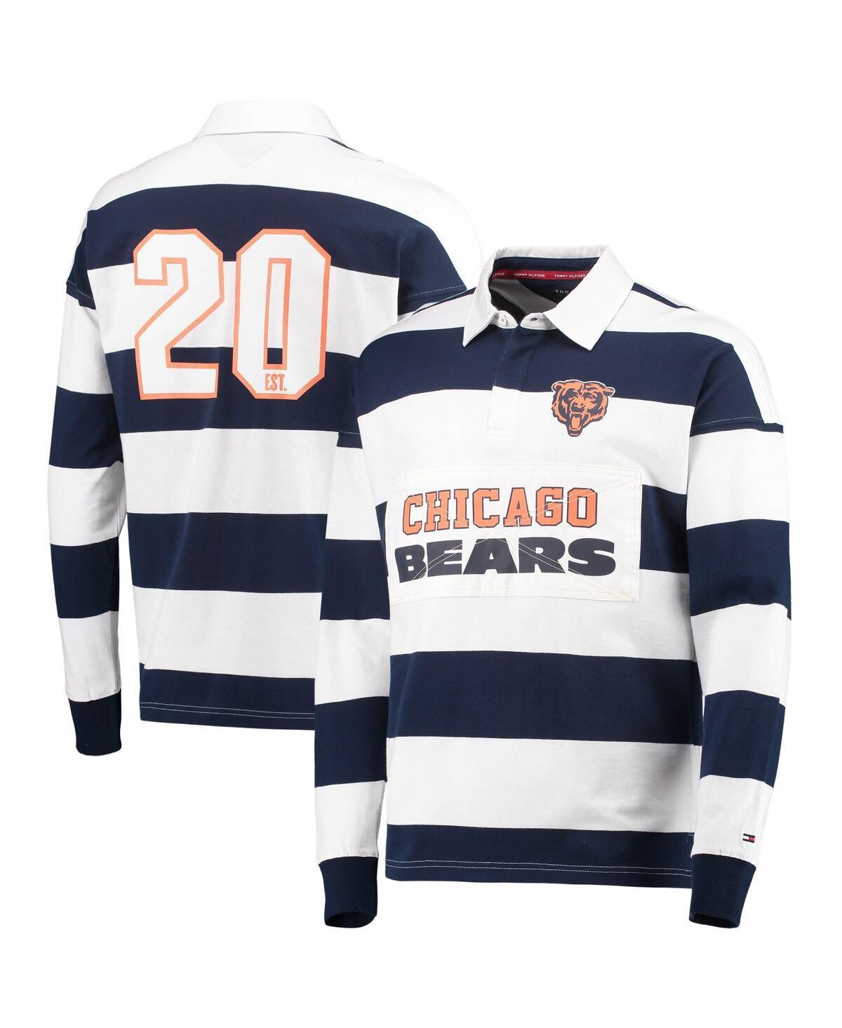 Men's Tommy Hilfiger Navy/White Chicago Bears Varsity Stripe Rugby Long Sleeve Polo Product Image