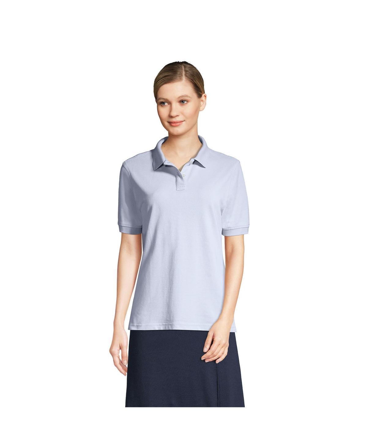 Womens Lands End School Uniform Short Sleeve Mesh Polo Shirt Blue Product Image