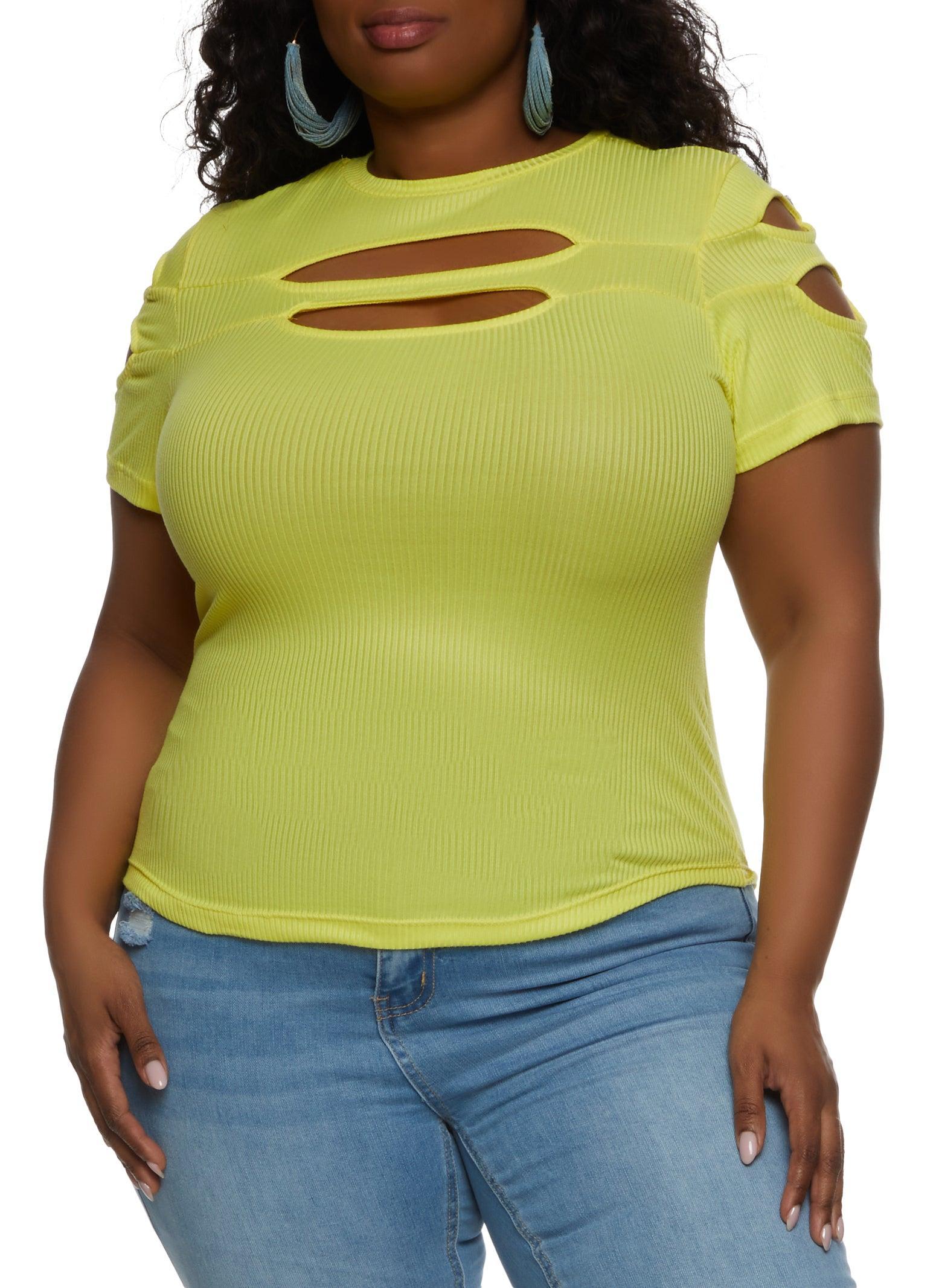 Womens Plus Size Ribbed Knit Cut Out Top Product Image