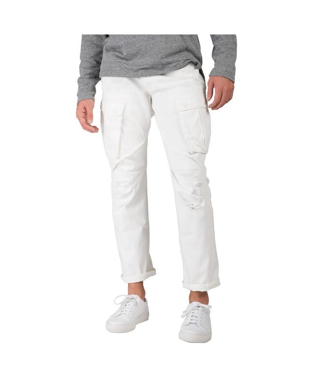 Mens Premium White Jeans Slim Straight Distressed Cargo Side Pockets Product Image