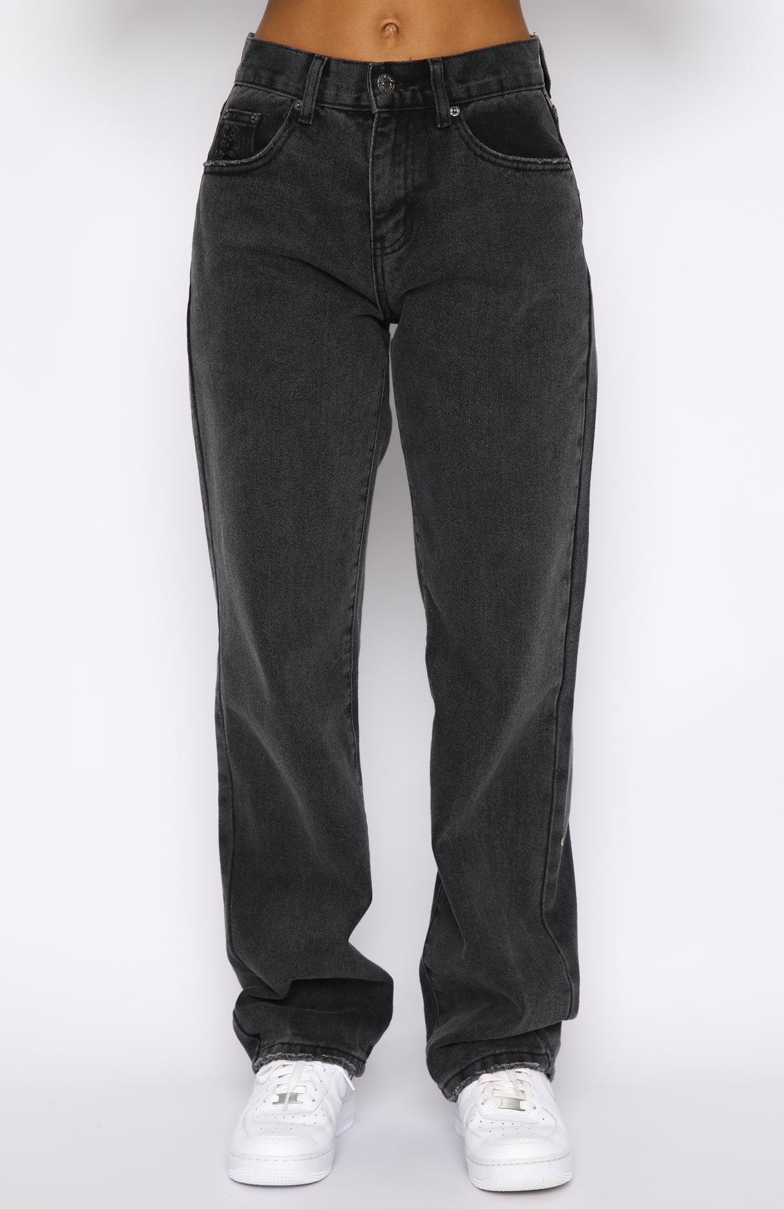 Taking A Trip Mid Rise Straight Leg Jeans Acid Black Product Image