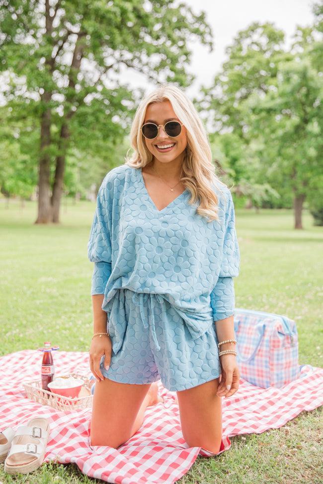 No Complaints Light Blue Floral Terry Cloth Top Product Image