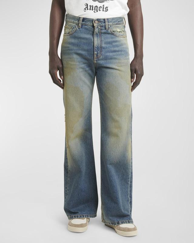 Mens Acid Wash Denim Bootcut Jeans Product Image