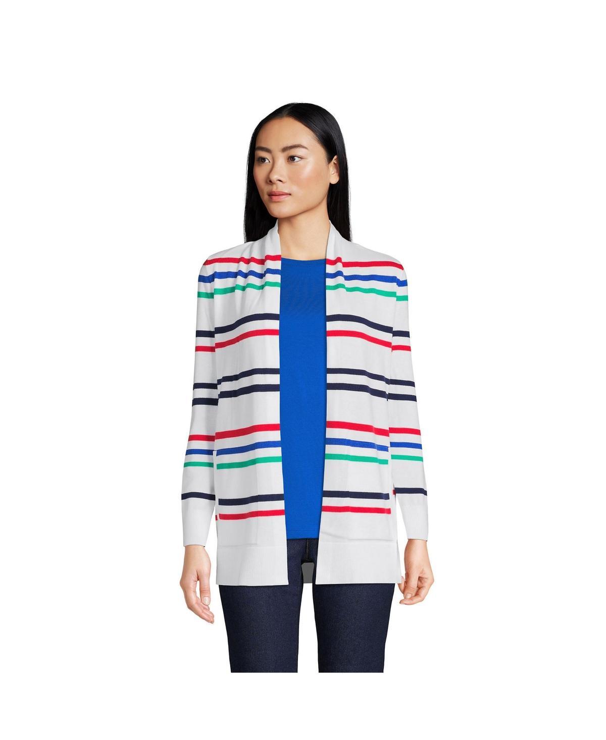 Womens Lands End Open-Front Long Cardigan Sweater Blue Red Stripe Product Image