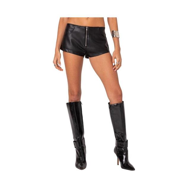 Edikted Womens Zippy Faux Leather Micro Shorts Product Image