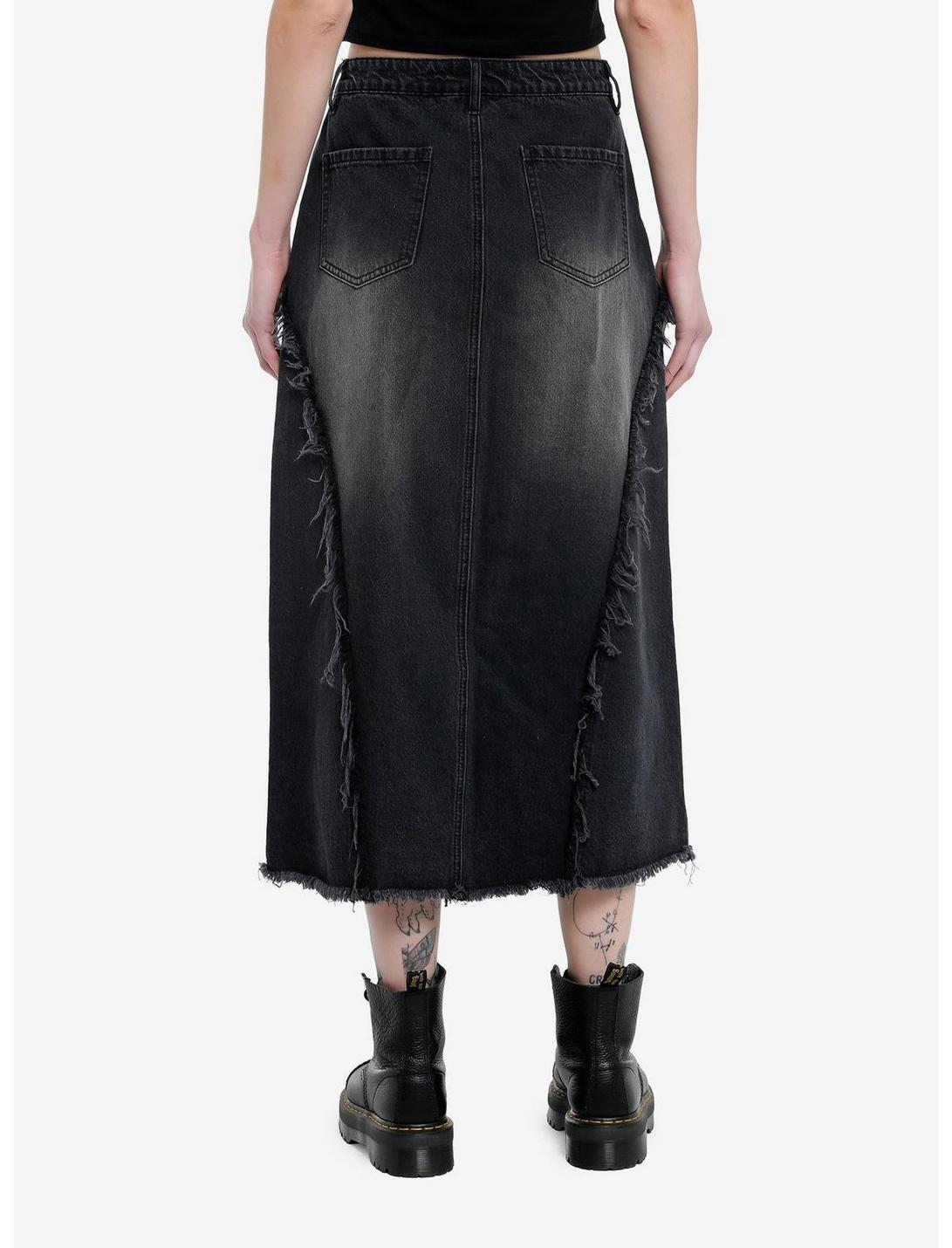 Social Collision Frayed Star Denim Midaxi Skirt Product Image