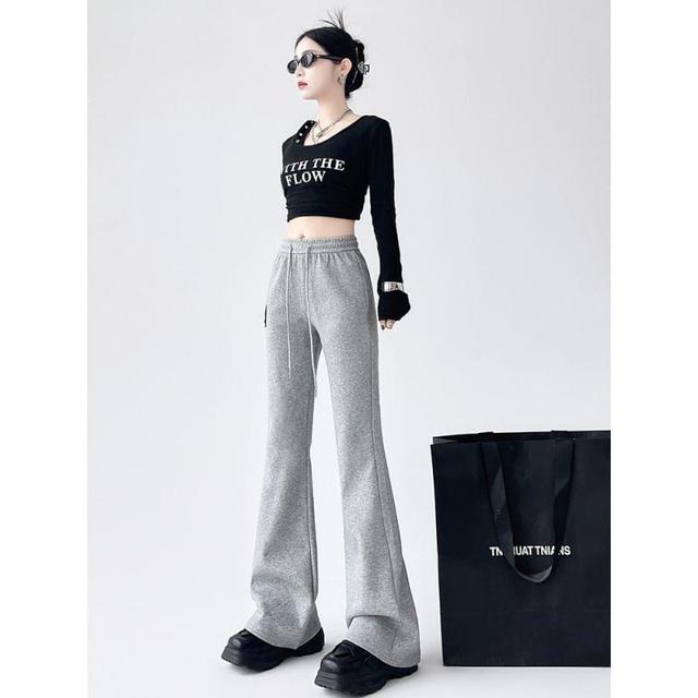 Drawstring Waist Plain Flared Sweatpants Product Image