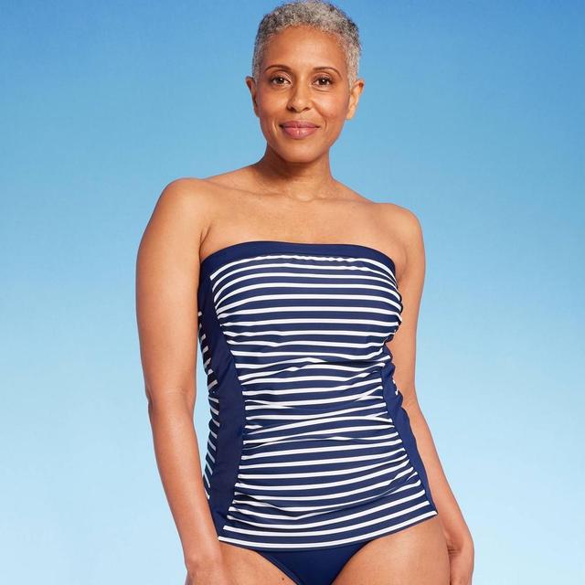 Lands End Womens UPF 50 Striped Bandeau Tankini Top - Navy Blue Product Image