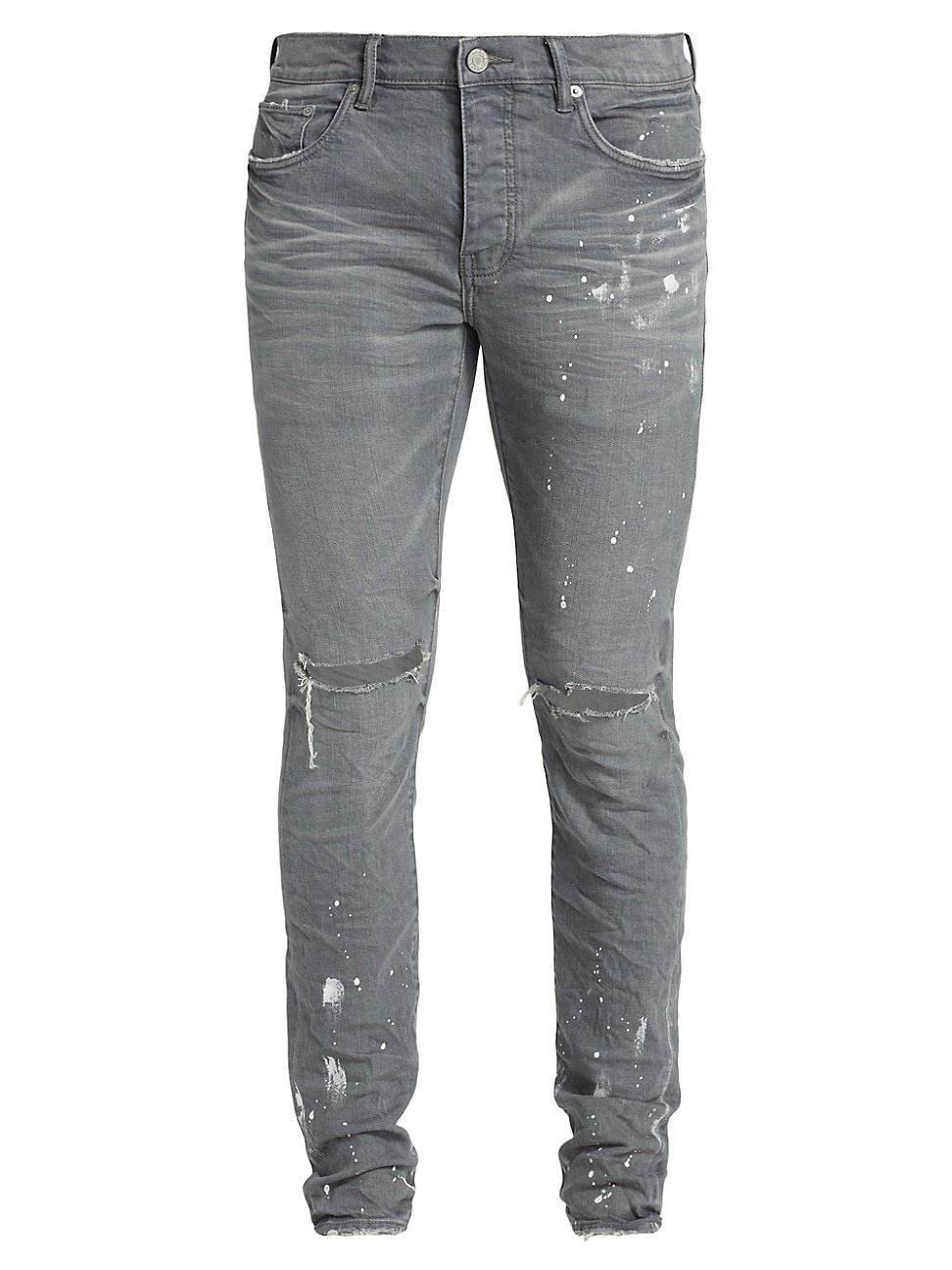 PURPLE BRAND Painted Ripped Knee Slit Skinny Jeans Product Image