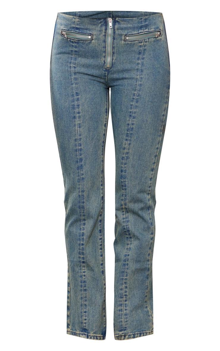 Tall Indigo Vintage Wash Zip Detail Mid Rise Straight Leg Jeans Product Image