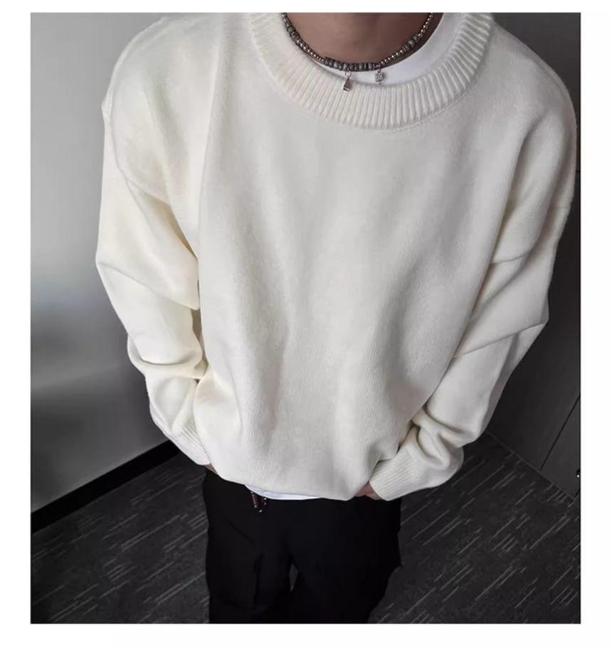 Round Neck Plain Sweater Product Image