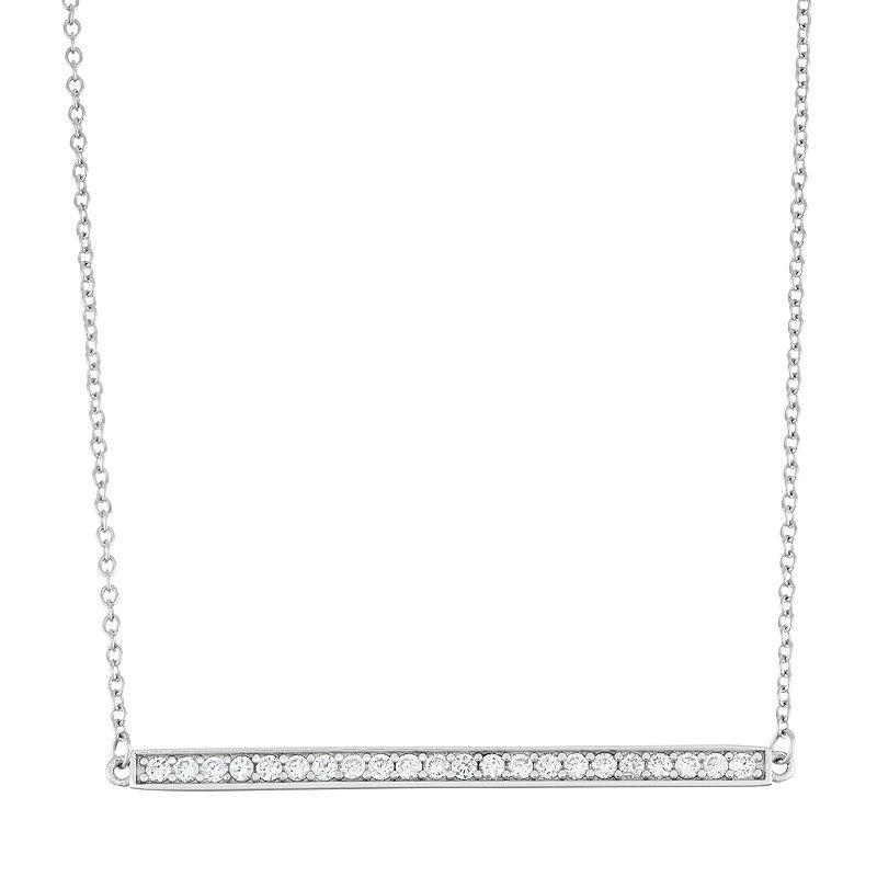 Sterling Silver Cubic Zirconia Bar Necklace, Womens White Product Image