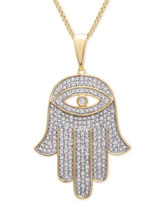 Mens Diamond Hamsa Hand 22 Pendant Necklace (1/4 ct. t.w.) in 14k Gold-Plated Sterling Silver or Sterling Silver Product Image