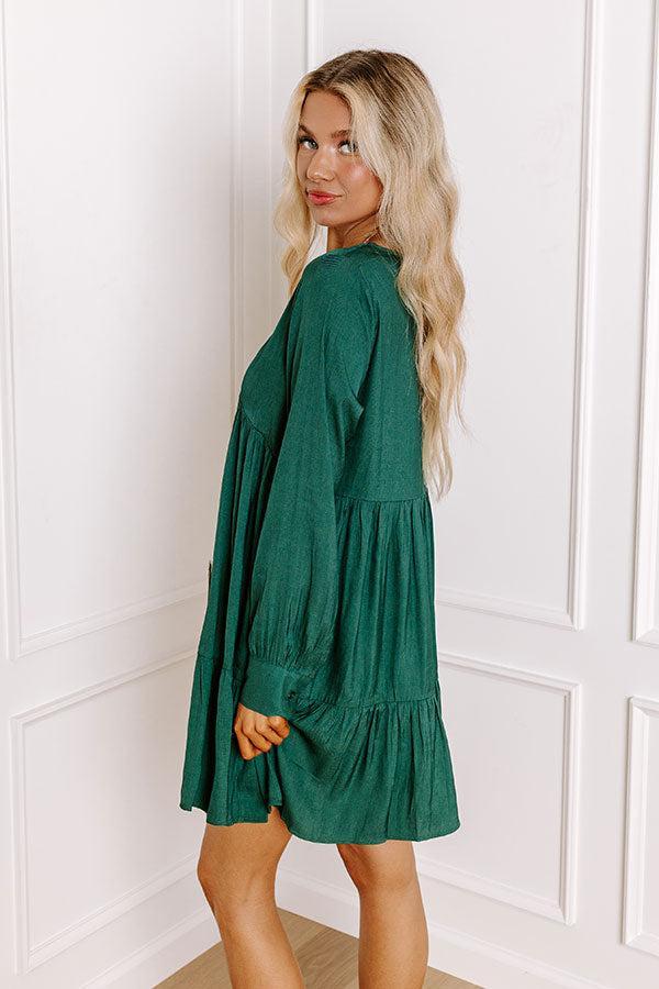 Autumn Brunch Babydoll Dress In Hunter Green Product Image