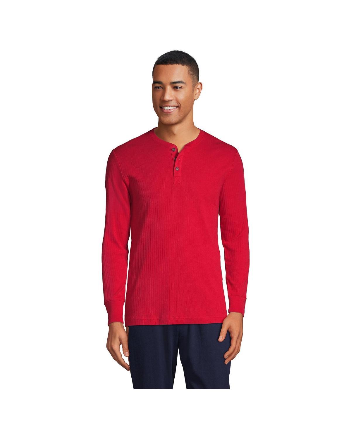 Big & Tall Lands End Knit Ribbed Pajama Henley, Mens Product Image