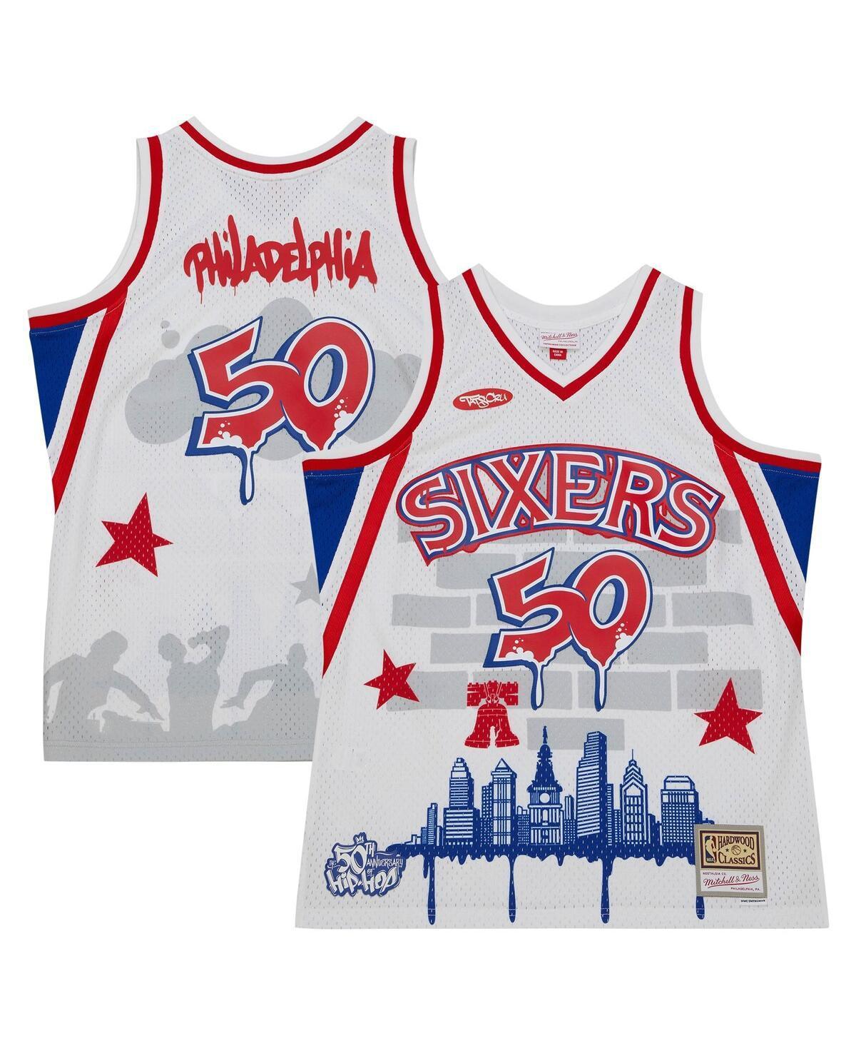 Mens Mitchell & Ness x Tats Cru White Philadelphia 76ers Hardwood Classics Fashion Jersey - White Product Image