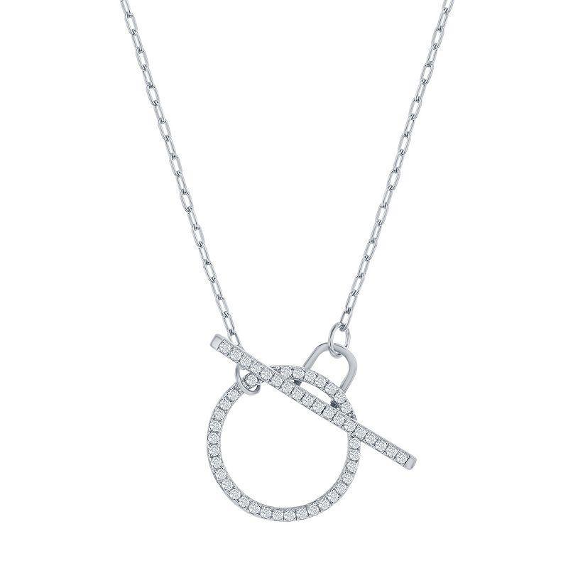 Argento Bella Sterling Silver Cubic Zirconia Circle Toggle Necklace, Womens Product Image