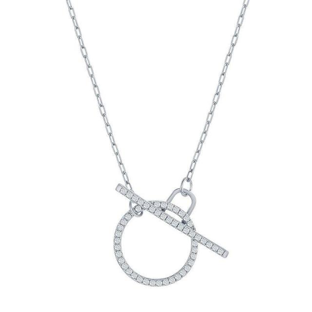 Argento Bella Sterling Silver Cubic Zirconia Circle Toggle Necklace, Womens White Product Image