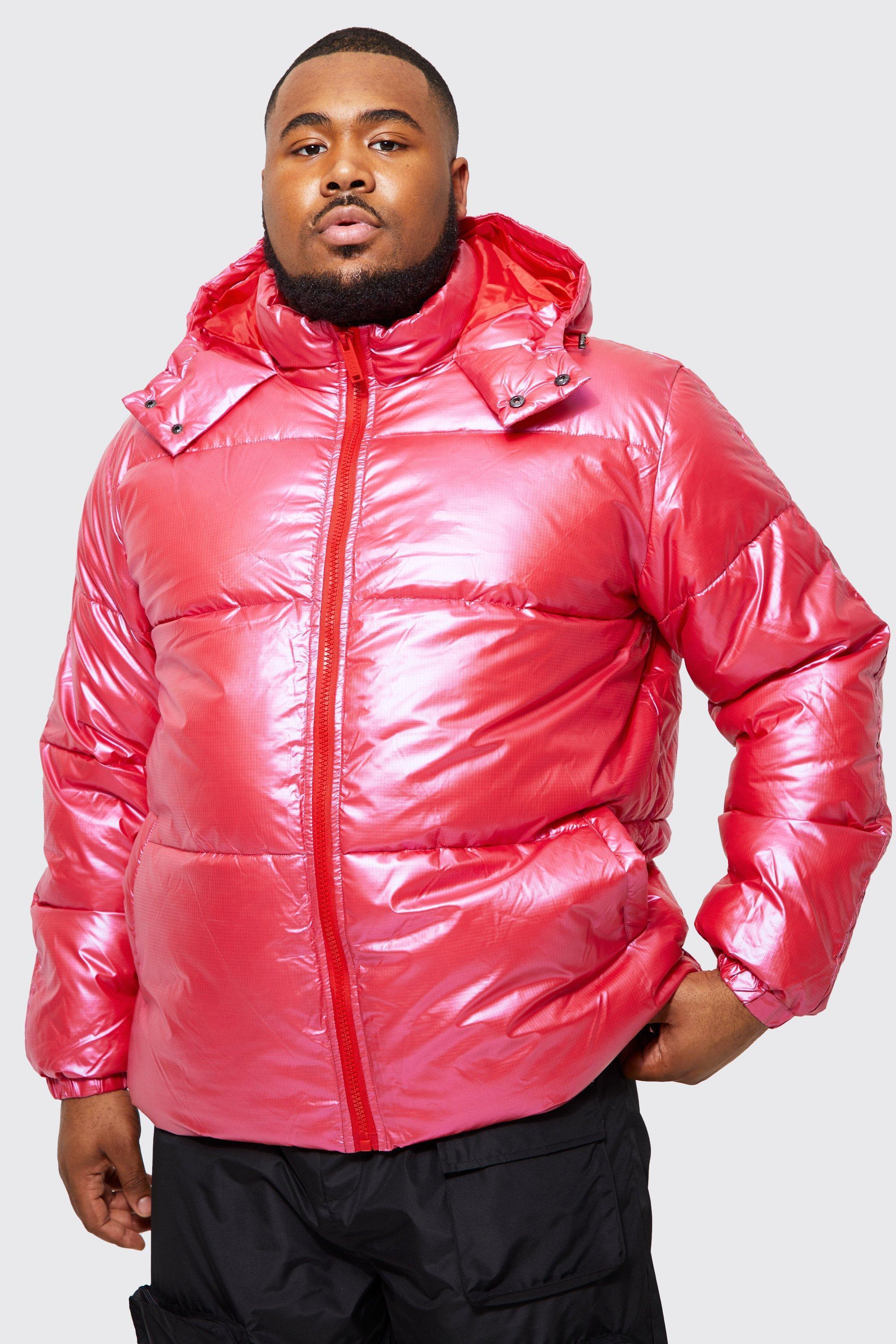 Plus High Shine Ripstop Man Print Tape Puffer | boohooMAN USA Product Image