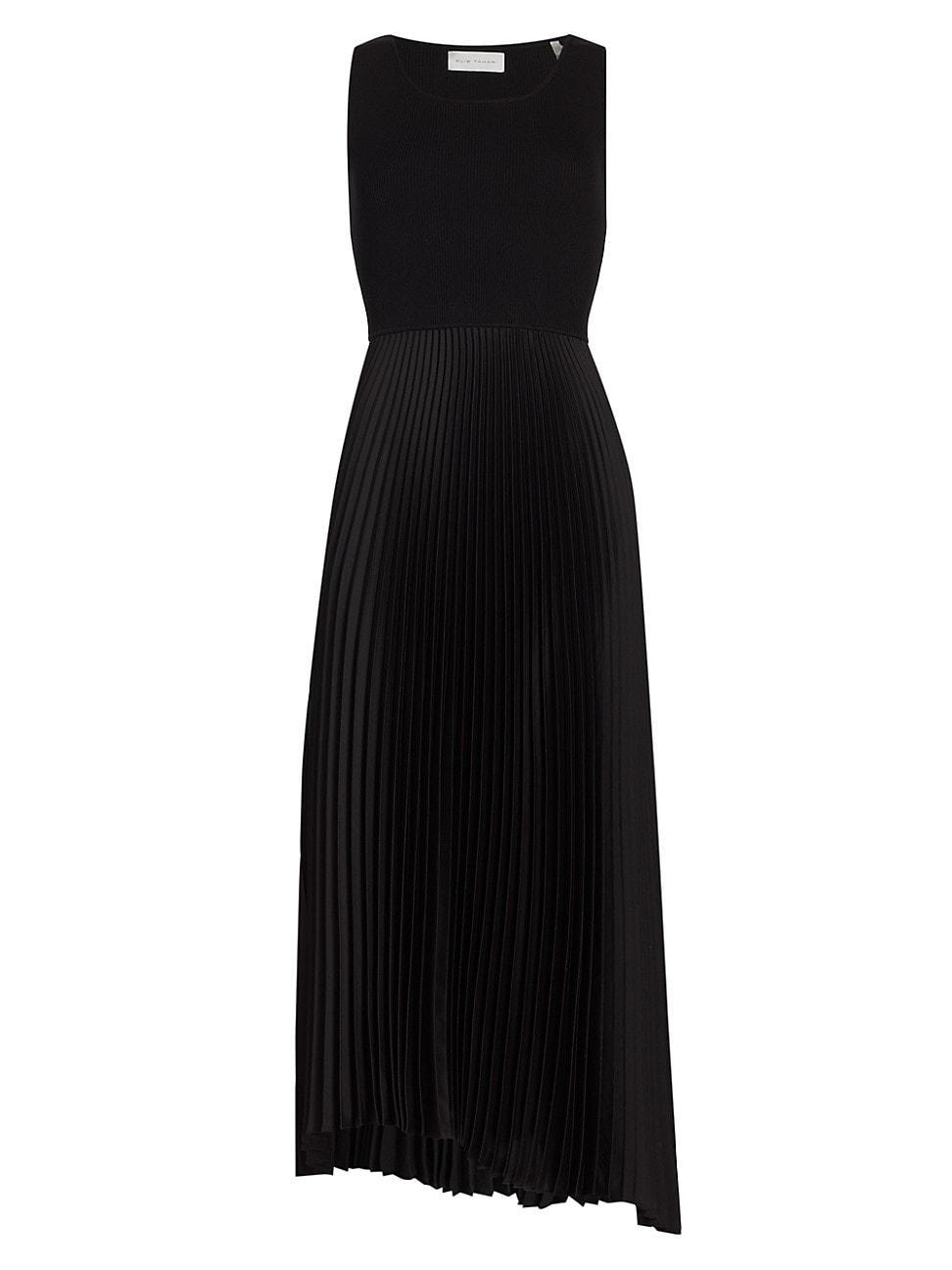 Womens Mixed Media Pleated Midi-Dress Product Image