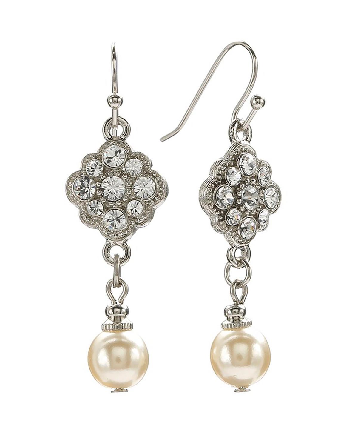 1928 Silver Tone Crystal & Simulated Pearl Drop Earrings, Womens, Grey Product Image