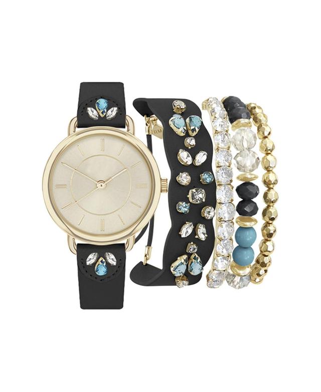 Jessica Carlyle Womens Black Jeweled Strap Watch & Matching Bracelet Set Product Image