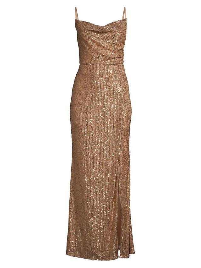 Womens Sequined Cowlneck Gown Product Image