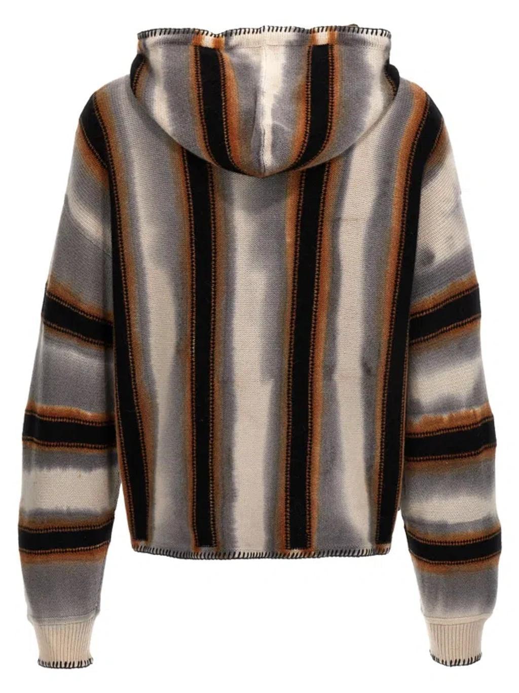 Striped Kangaroo Pocket Hooded Sweater In Multicolor Product Image