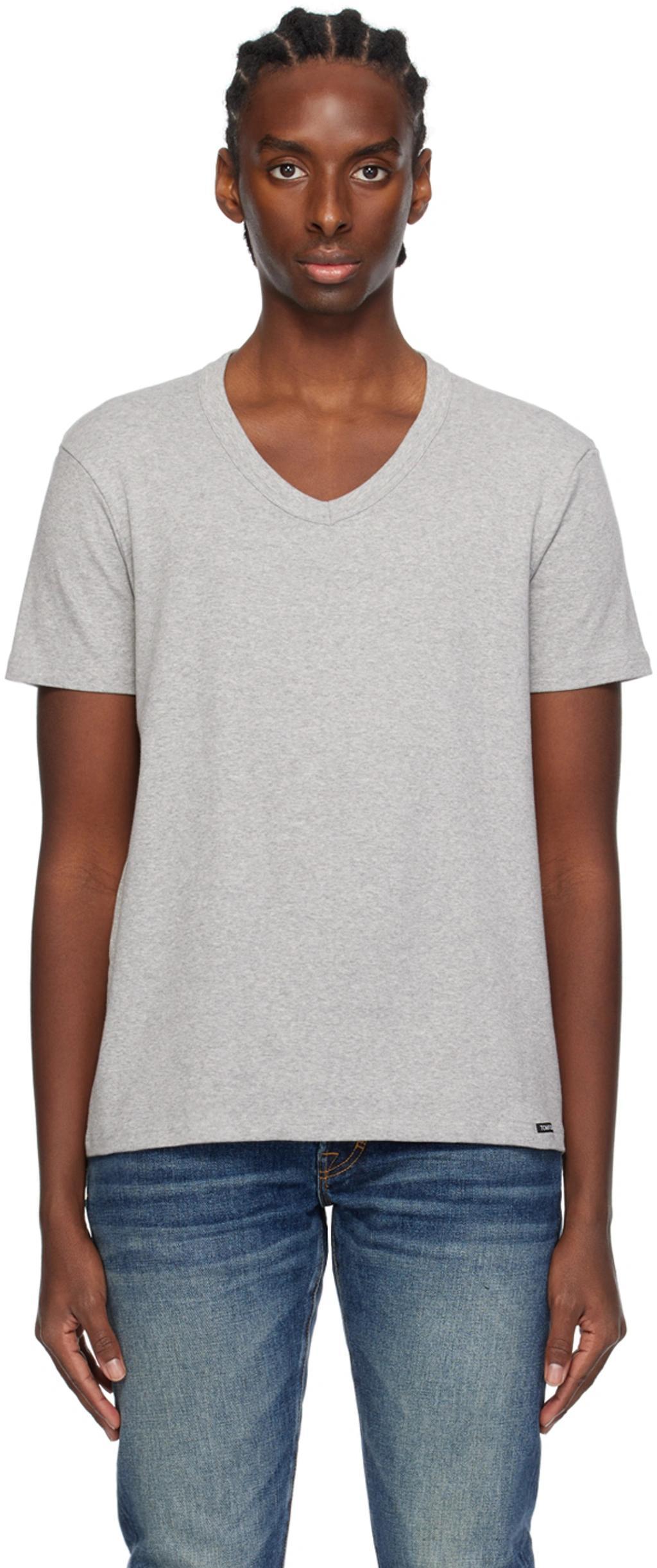 Gray V-neck T-shirt In 020 Grey Product Image