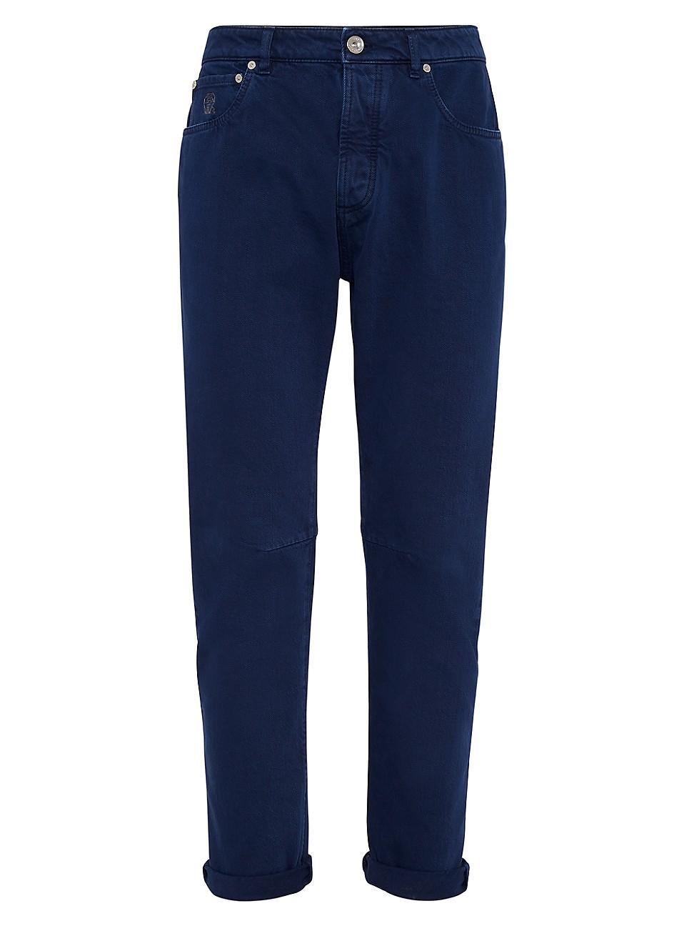 Mens Garment-Dyed Leisure Fit Five-Pocket Trousers In Slubbed Cotton Denim Product Image