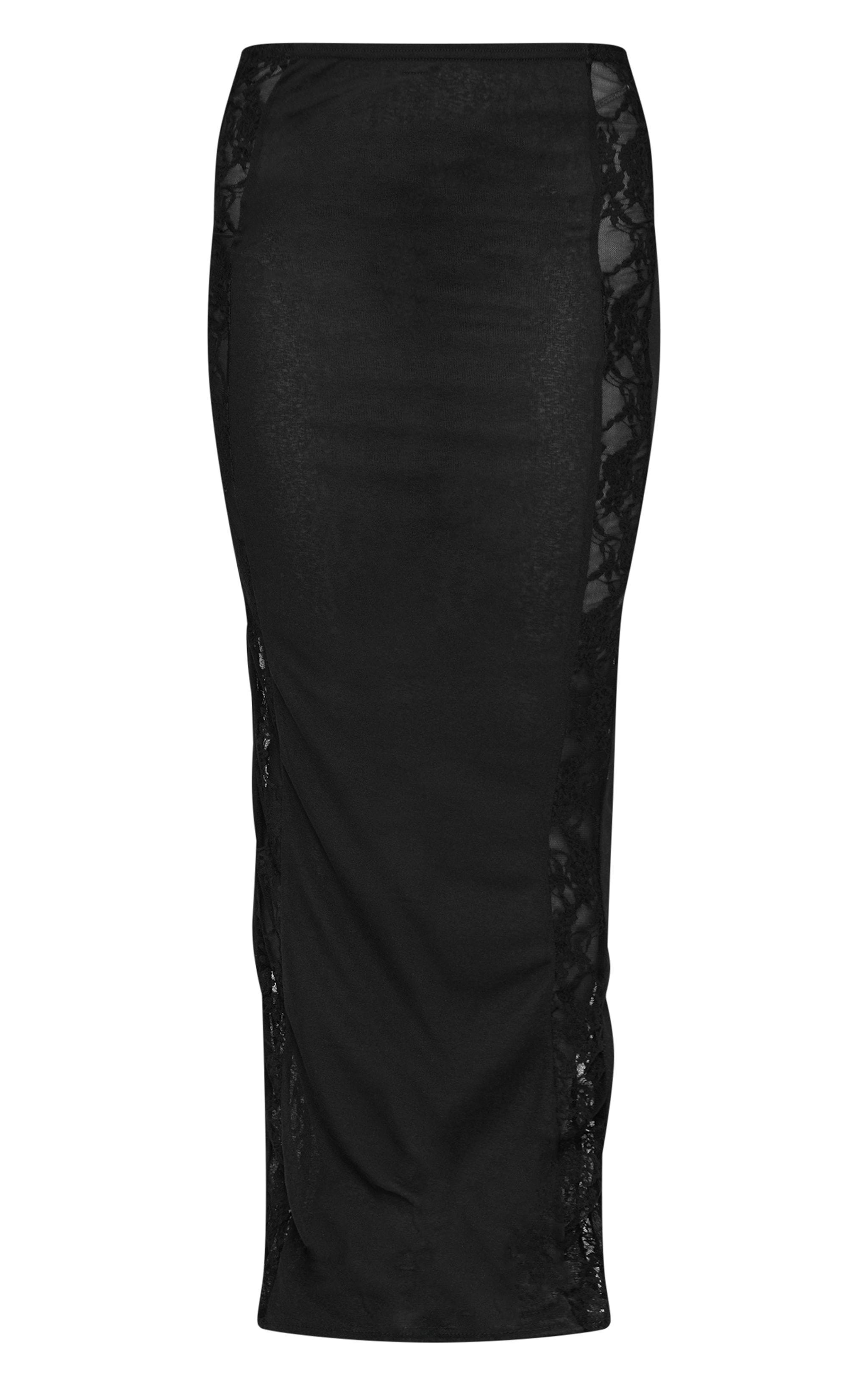 Black Lace Panel Detail Maxi Skirt Product Image