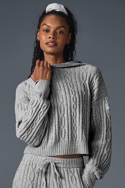 Cable Knit Winter Bliss Hoodie - Athletic Heather Grey product image