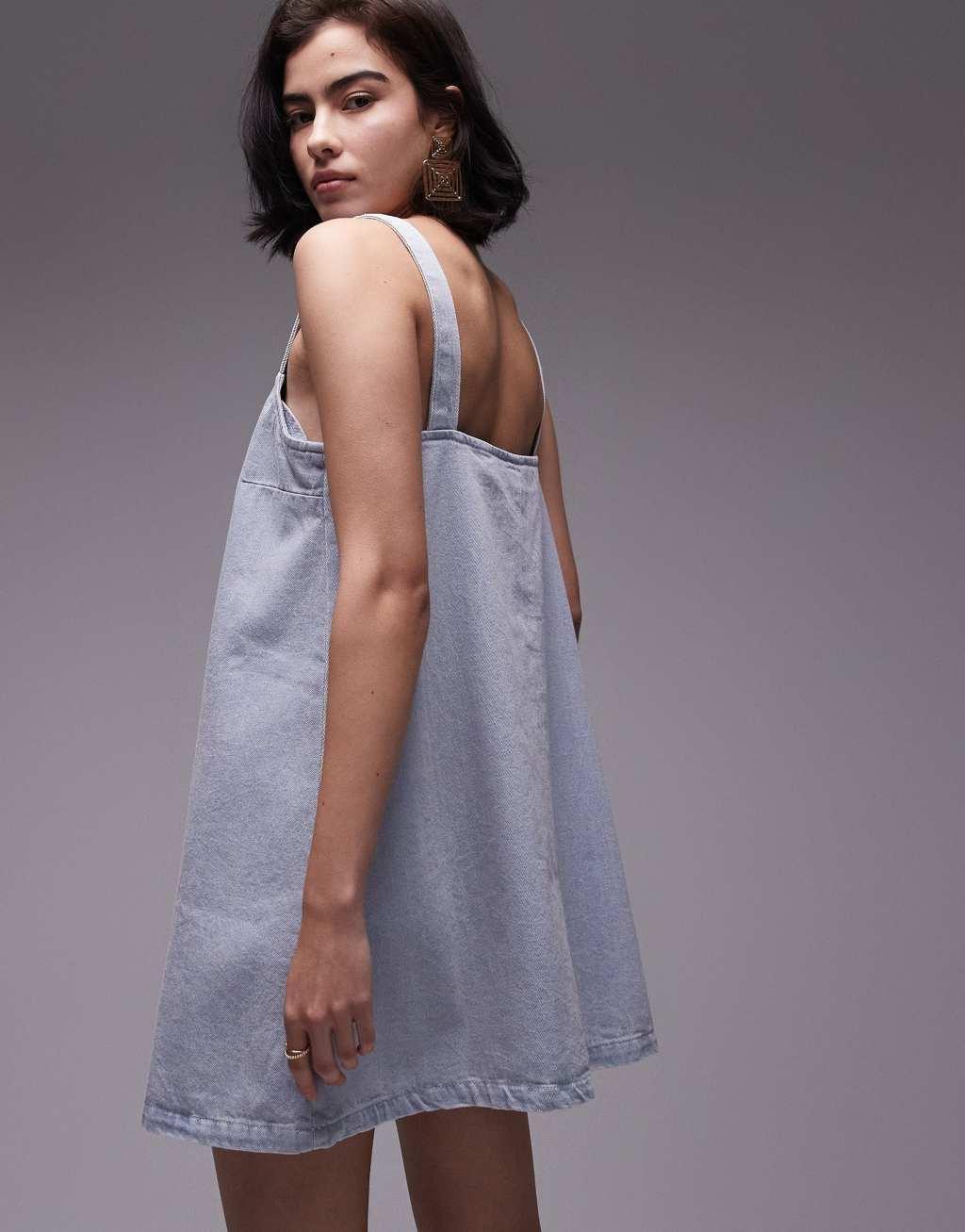 Topshop denim boxy cami dress in ice blue  Product Image